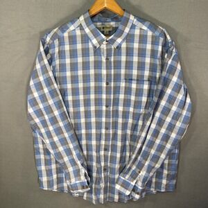 Haggar Mens 2X Blue Plaid Button Down Long Sleeve‎ Shirt Cotton Blend